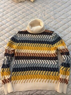 Turtleneck Chevron Knit Sweater - Multicolor